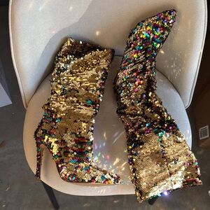 Vibrant Gold Sequin Boots